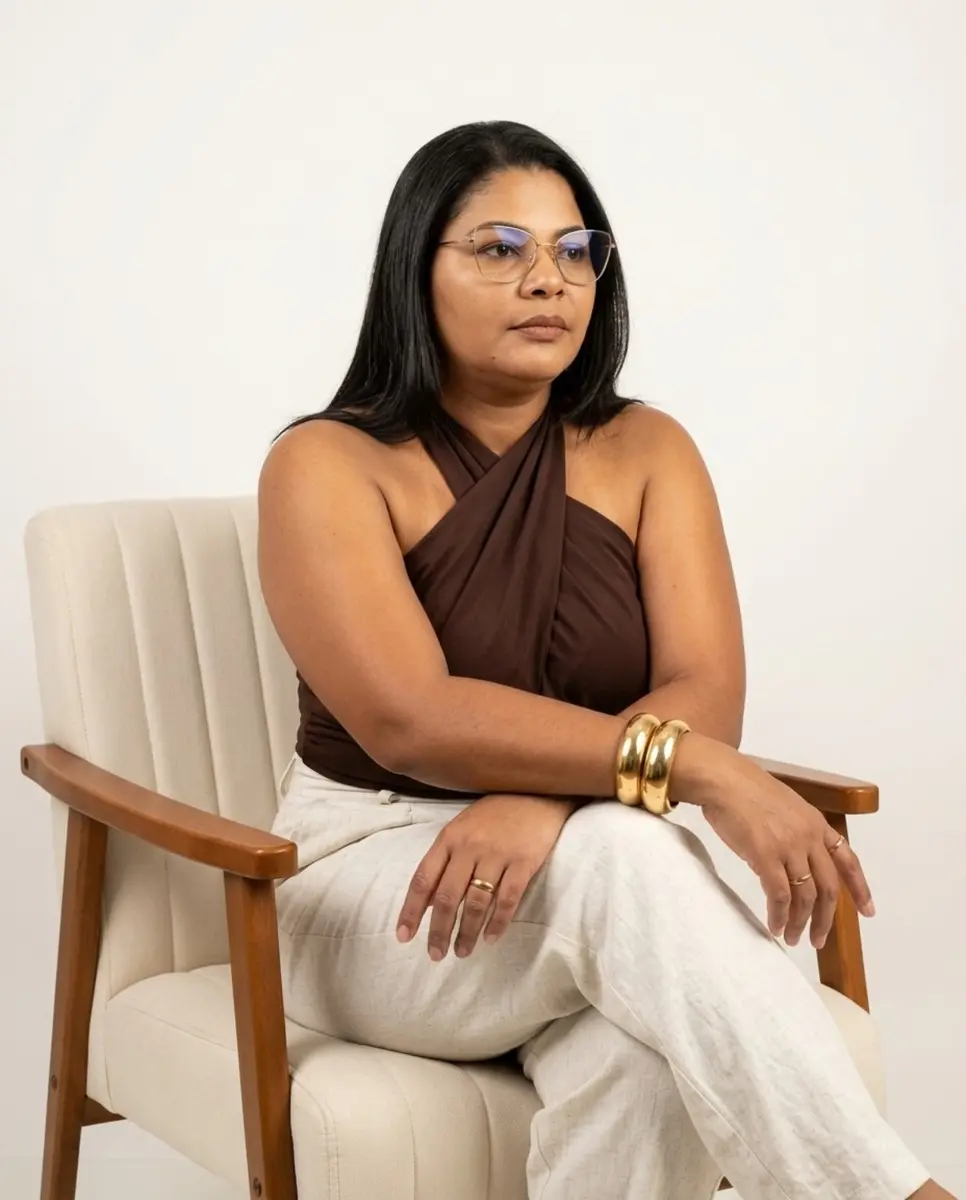 Dalilia Magalhães em ambiente claro e acolhedor